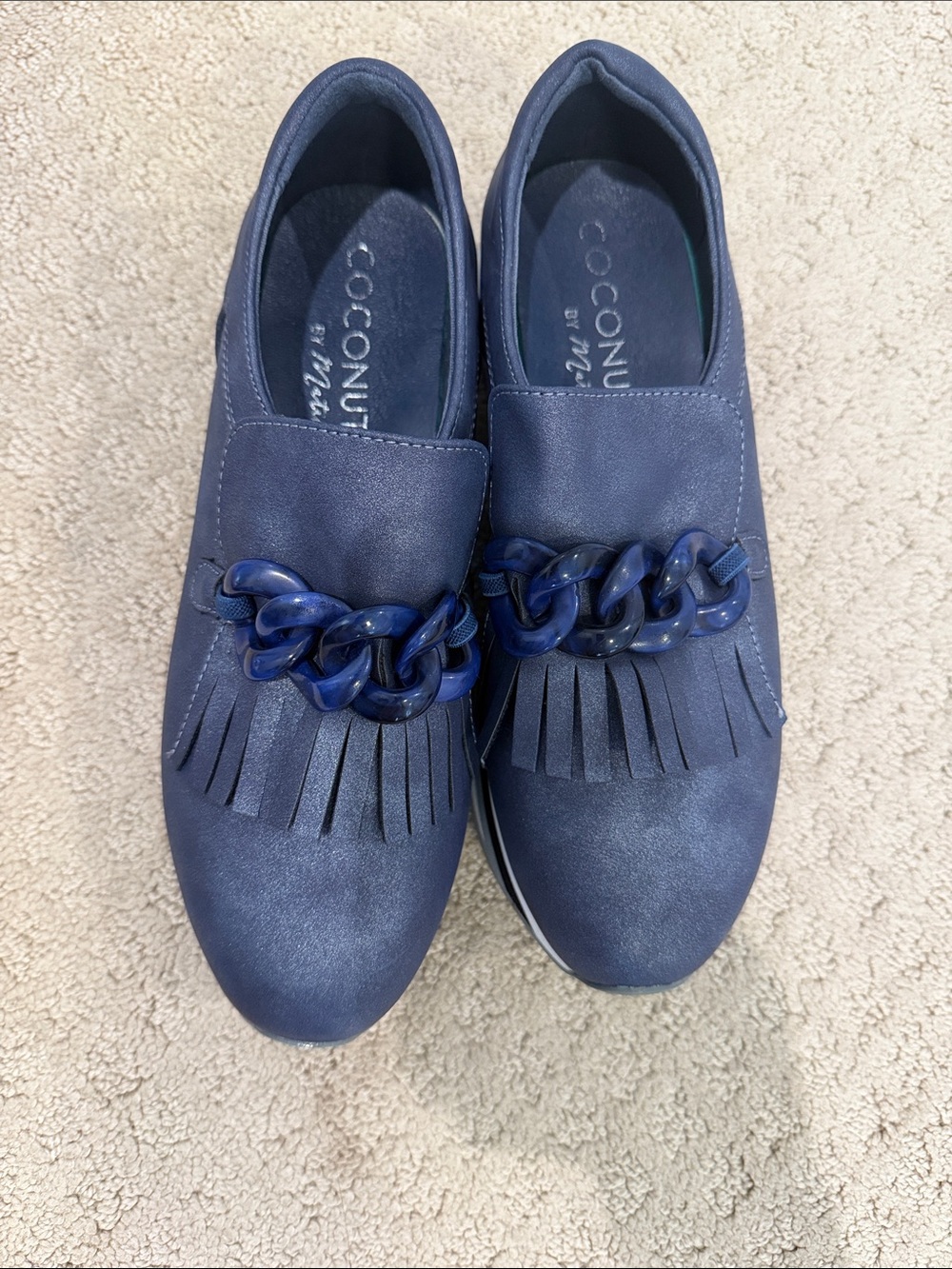 Coconuts by Matisse Navy Fringe Loafers with Chain Accent size 9